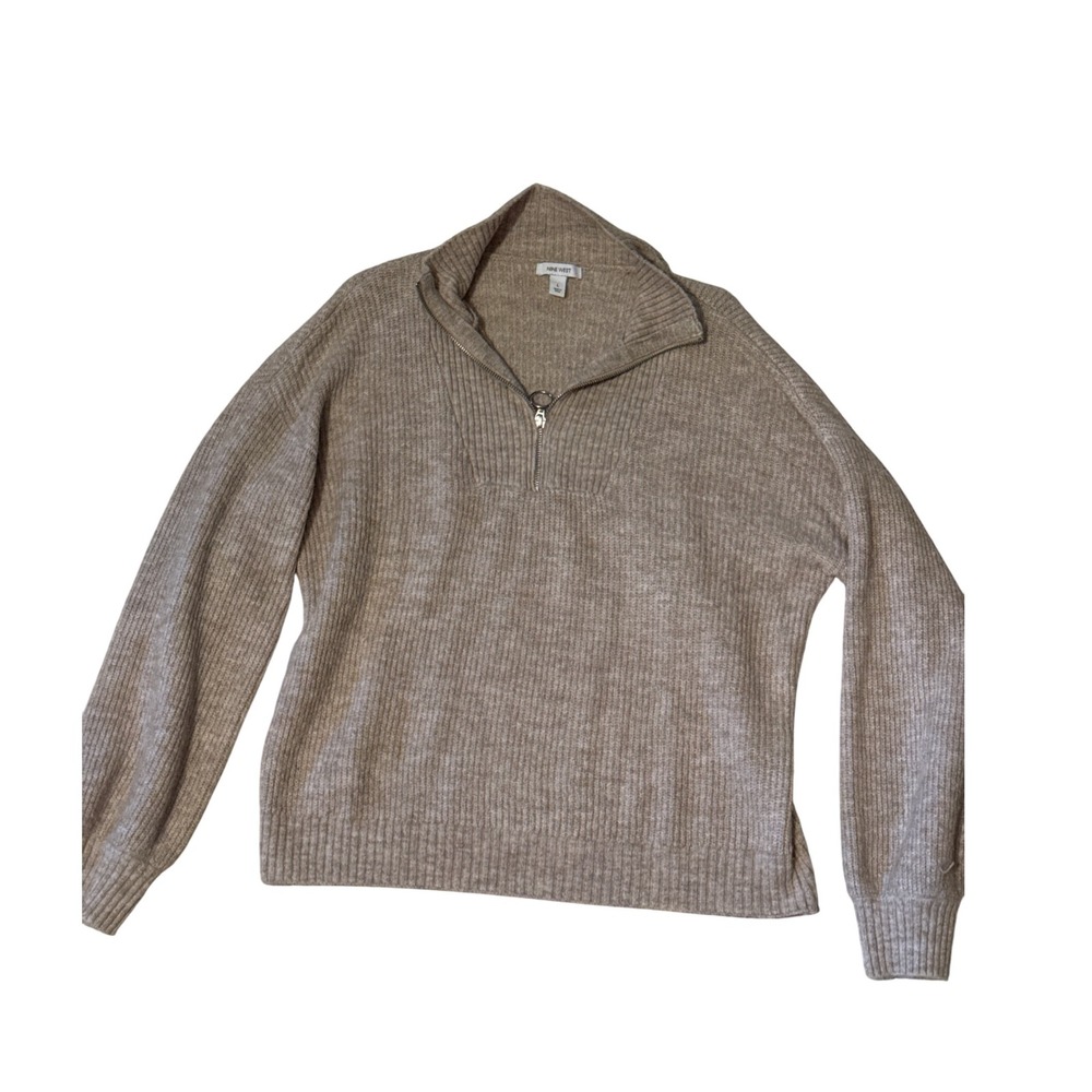 Nine West Womens Pullover Sweater Ribbed Knit Quarter‎ Zip Beige Large